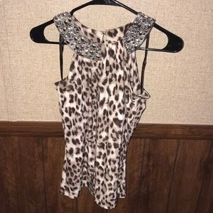 INC leopard print keyhole neck with embellishments